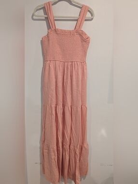 Express Linen Blend Peach Smocked Tiered Maxi Dress Size Medium
